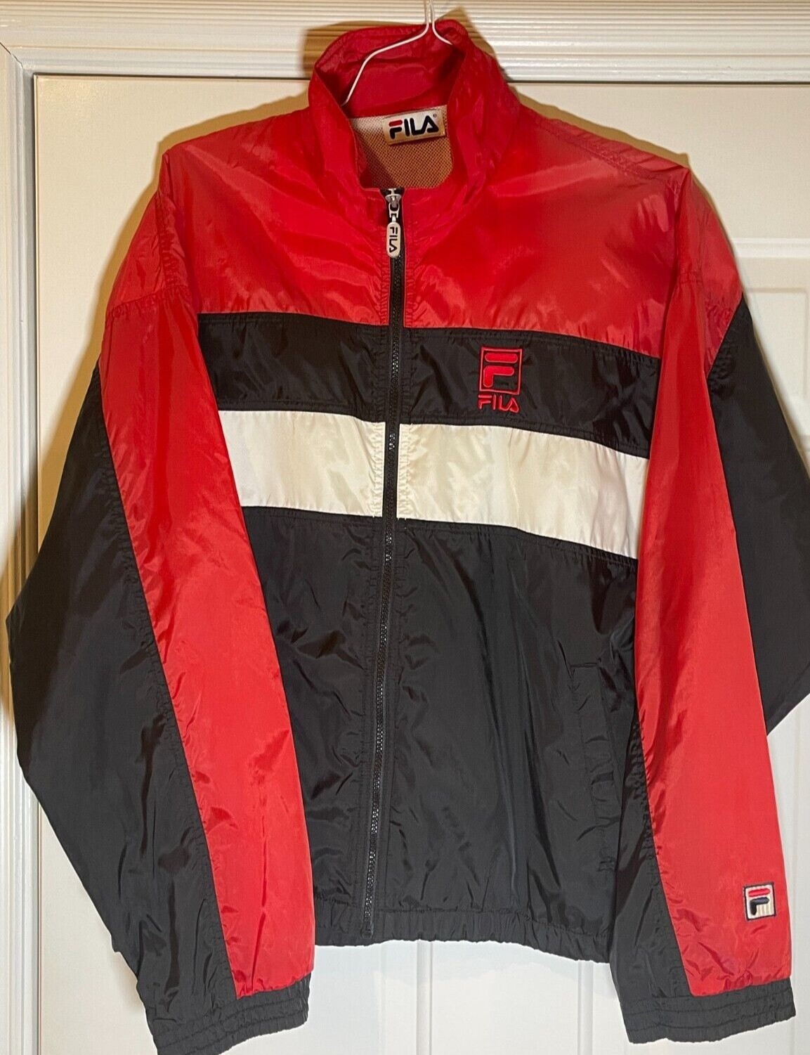 Giacca frangivento vintage anni '90 FILA taglia large rosso nero bianco