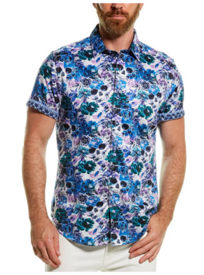 Robert Graham CEDAR FALLS Skull Print Small NWT $178 Classic Fit Short Sleeve S