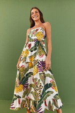 Farm Rio Anthropologie XL NWT Striped Forest Maxi Dress Tropical Jungle New
