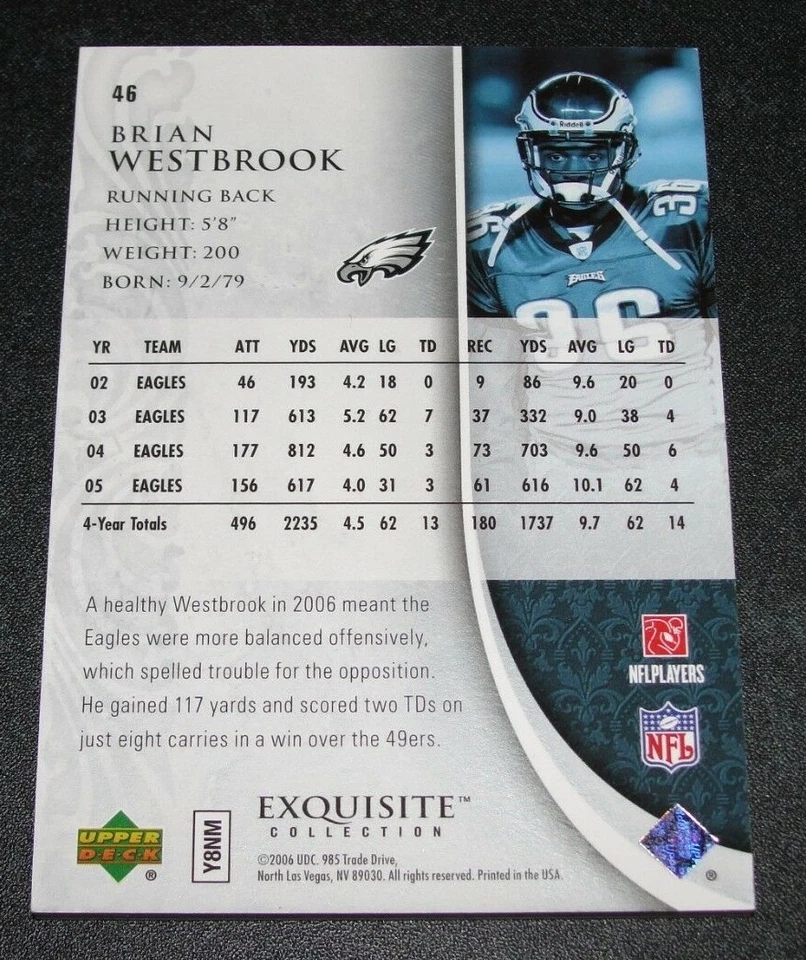2006 Exquisite BRIAN WESTBROOK #46 Silver Foil/150 EAGLES - Villanova WILDCATS - Image 2 of 2