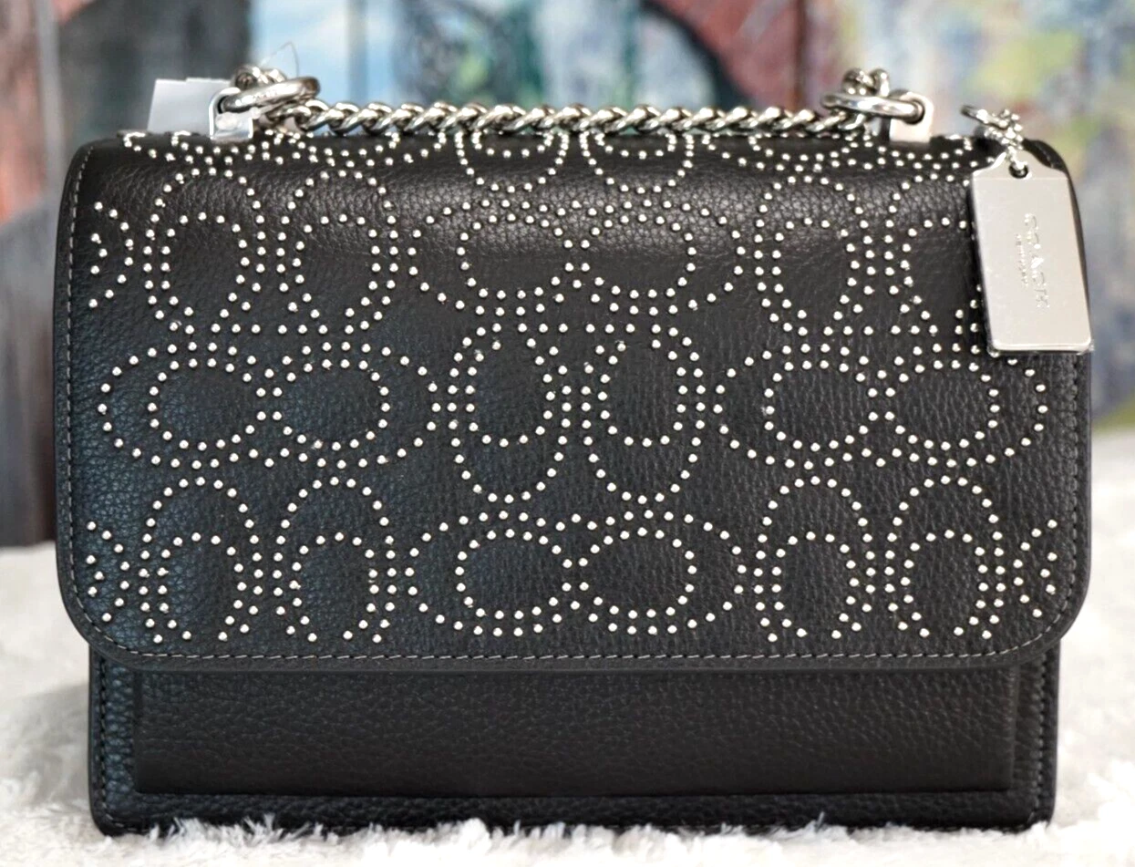 Borsa a tracolla Coach Klare CX260 Sig Rivets Conv nuova con etichette X Body in pelle NERA argento
