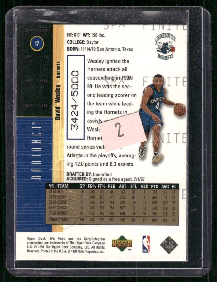 1998-99 SPx Finite #17 David Wesley Radiance #/5000 - Image 2 of 2
