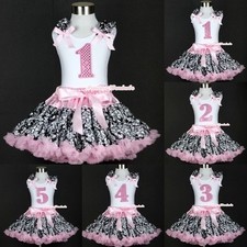 Light Pink Damask Pettiskirt Dress Sparkle Birthday Number Age White Top 1-5Year