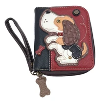 Beagle Dog Puppy Chala Zippered Wristlet Wallet Faux Leather Burgundy