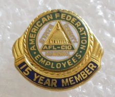Vintage American Federation Employees Union 15 Year Member Award Lapel Pin