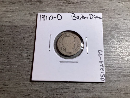 1910 D Barber 90% Silver Dime from Denver Mint 051224 77q