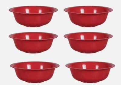 6-Pack Sturdy Cereal Soup Bowls 6.5'' Wide BPA-FREE Plastic Kids FREE SHIP - RED