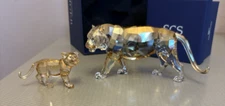 Swarovski SCS Gold Tigers 2010 Standing Large Mother Cub Pair Figure 8" and 3.5"
