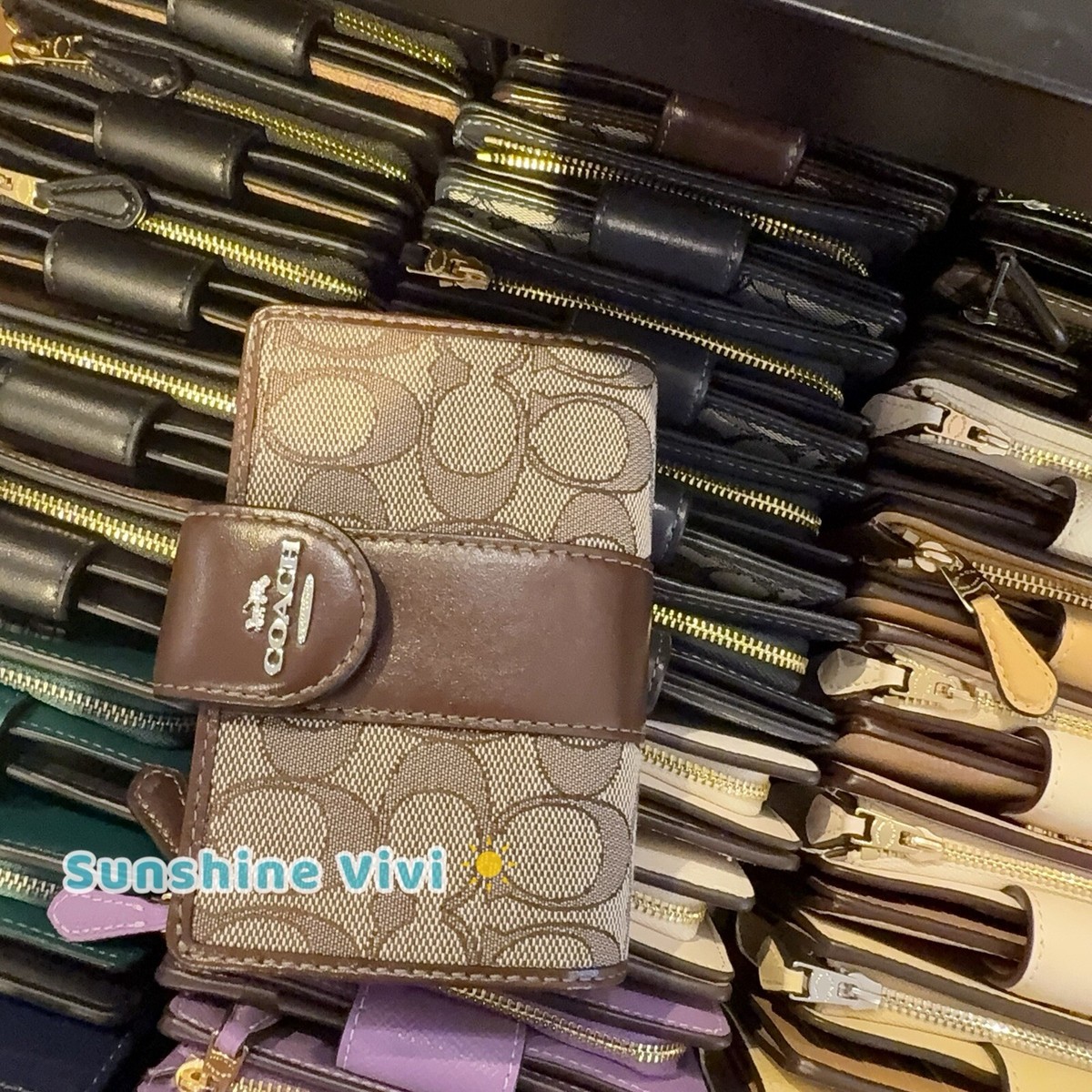 NWT Coach CU987 Medium Corner Zip Wallet Signature Jacquard Oak