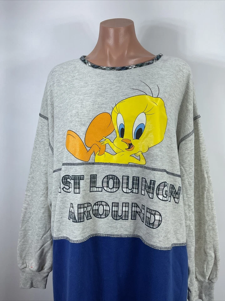 Warner Bros Looney Tunes Piolín Noche Camisa De Colección Sudadera Larga Pijama Años 90 Y2K Foto 3 de 4