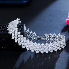 Stunning White Pave Setting Cubic Zirconia Round Tennis Charm Bracelet for Women