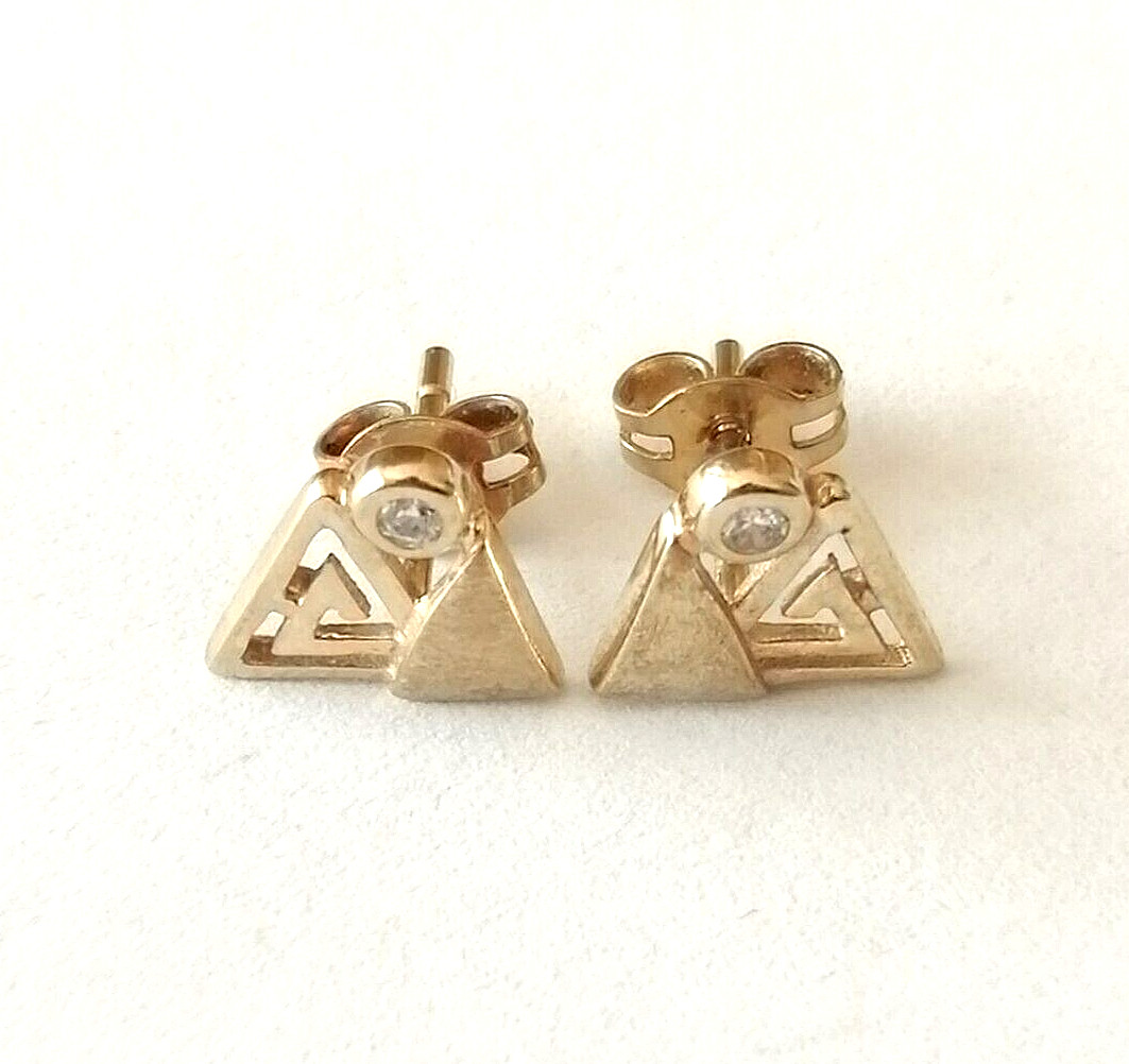 Triangle Shape Stud Earrings with Diamond Gold 33… - image 2