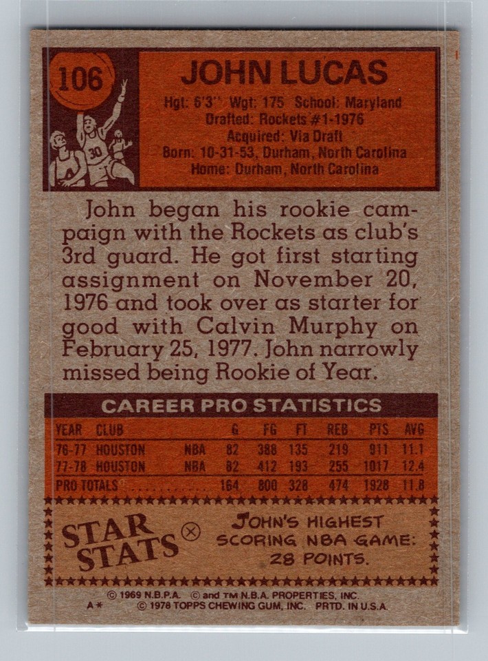 1978-79 Topps John Lucas #106 - Houston Rockets - NEAR MINT to MINT | eBay