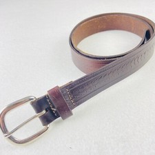Mens Brown Leather Dress Belt Embossed Made In USA Sz 36
