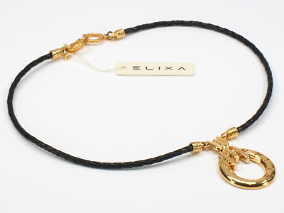ELIXA Damen Halskette Kette Collier Lederband - Gold EL127-1870, Neu; K1 1667