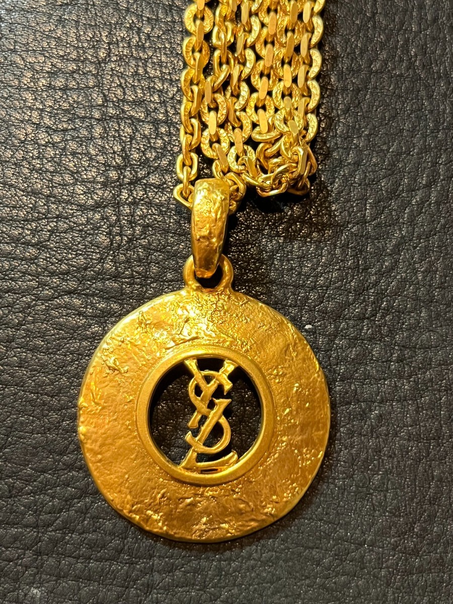 YVES SAINT LAURENT Necklace Pendant AUTH YSL Logo Vintage Rare