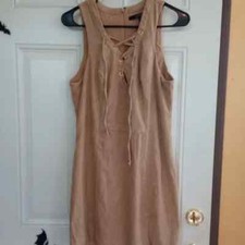 Guess Los Angeles Beige Dress Lace up front with gold detailing Size 10