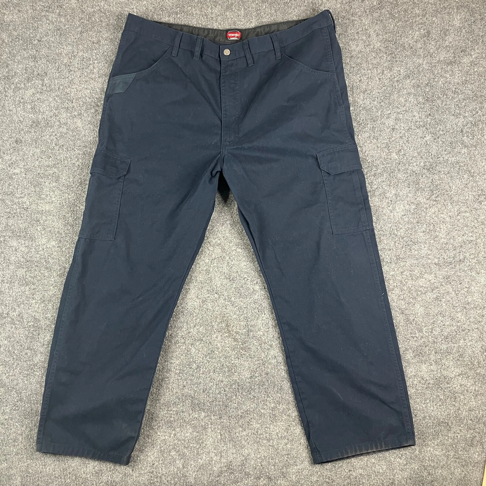 Wrangler Cargo Pants Mens Size 44x30 Navy Workwear Relaxed Fit Utility Pockets
