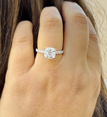 GIA Certified Cushion Shape Diamond Halo Engagement Ring 14k