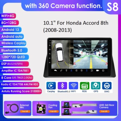 8Core Androind 13 Car GPS Radio for Honda Accord 8 2008-2013 CarPlay W/ 360 CAM