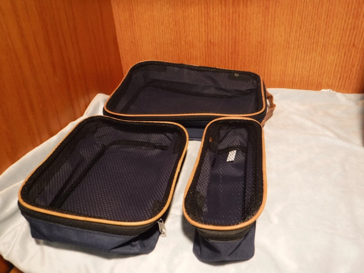 AARP Navy Blue 3 Piece Travel Luggage Organizers Mesh Top with