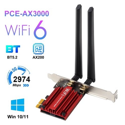 WiFi 6 PCIe Card with Intel AX200 Up to 3000Mbps BT5.2 Dual Band for Desktop