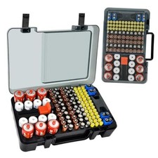 Battery Organizer with Tester, Hard Plastic Case with 120 Slots for Black