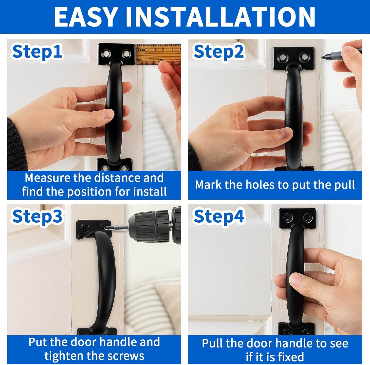 2PCS 6-1/2 Inch Pulls Black Door Pull Handle Metal Kitchen Cabinets Furniture Wa