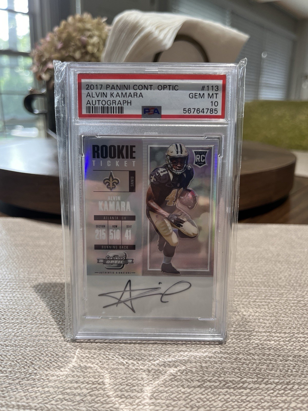 2017 Contenders Optic Alvin Kamara Rookie Ticket Auto #113 - PSA 10 Gem Mint