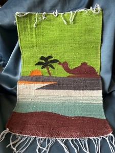Vintage Hand-Woven Egyptian Wool Tapestry - Camel & Palm Tree Sunset - Boho Art