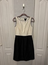 Vintage Ann Taylor 100% Silk Black And White Dress Bow Accent Size 4