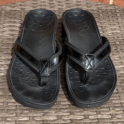 VIONIC Tide II Women s Sz 7.5 Black Leather Orthotic Sandals Flip Flops Comfort