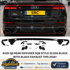 AUDI Q8 REAR DIFFUSER SQ8 STYLE GLOSS BLACK WITH BLACK EXHAUST TIPS 2018-2023