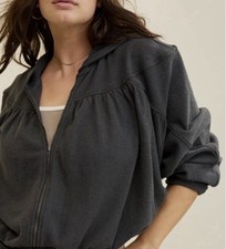 Aerie Full Zip Gray Cropped Hoodie Size Large Boxy Fit NWT