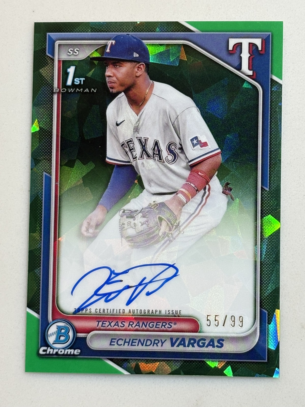 2024 1st Bowman Chrome Sapphire Echedry Vargas True Green Auto /99 #CSPAEV Texas