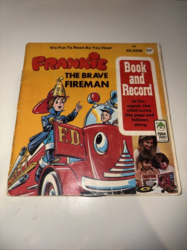 Vtg 1959 Frankies "The Brave Fireman” Book & Vinyl Record Peter Pan 45 RPM