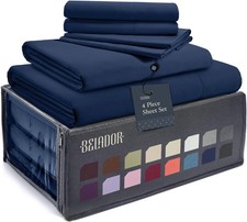 BELADOR Ensemble de draps jumeaux de luxe doux soyeux - 4 pièces, élastique, respirant, ridé