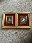 Vintage Wall Art Print Mixed Color Flower Gold Ornate Wood Frame Matted Set Of 2 — photo 1