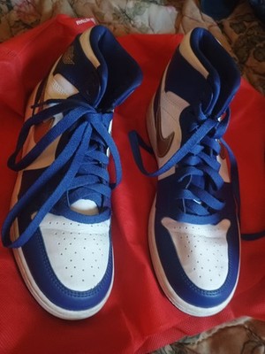 Jordan Air Jordan 1 High Top Leather Colorblock Sneaker Blue/White/Gold 6Y