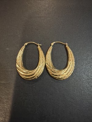 Signierte SLC 14K Gelbgold strukturierte geschichtete Diamantschliff Creolen
