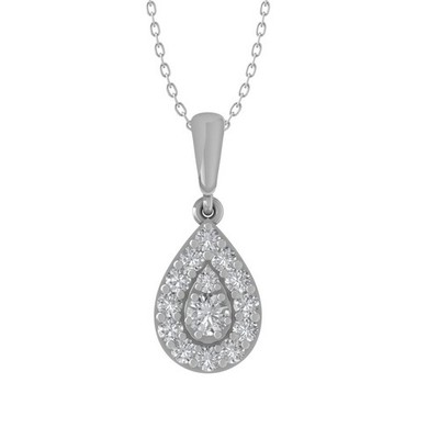 10k White Gold Lab Grown Diamond Composite Pendant Necklace 18'' Silver Chain