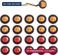 20pcs 3/4 Inch LED Marker Lights - 3rd Gen Round Mini Amber/Red Clearance Lights
