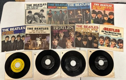 The Beatles 45 RPM Vinyl Lot Of 13! Picture Sleeves, Swan, Vee Jay, Capitol