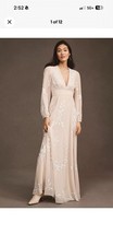 New Anthropologie BHLDN Belize Embroidered A-Line Long-Sleeve V-Neck Gown Sz 14