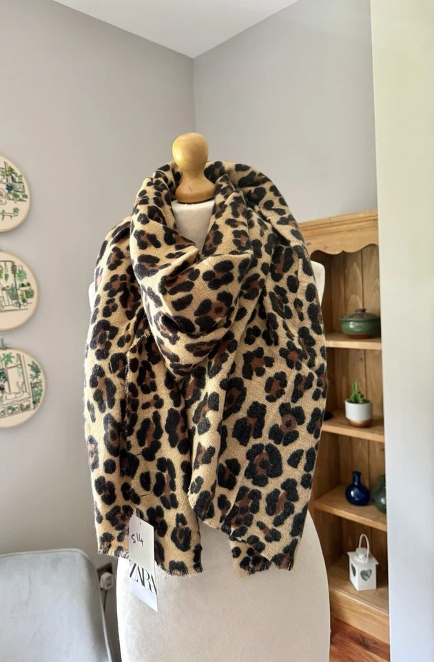 Zara Leopard Animal Print Large Soft Scarf Bent # S14 - Image 2 of 4