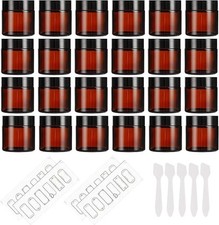 24 Pack 2oz Amber Glass Jars with Black Lids, Round Empty Containers for Scrubs