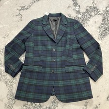 Talbots Plaid Blazer Womens Size 14 Green Navy Tartan Wool Jacket NWT