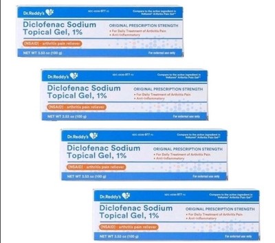 Diclofnac Gel 1% - Dr. Reddy's Generic OTC - 4 TUBES × 100grams Exp: 8/2027 NEW