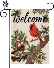 Welcome Winter Garden Flag Christma Cardinal Birds Yard Flag 12X18 Inch Double S