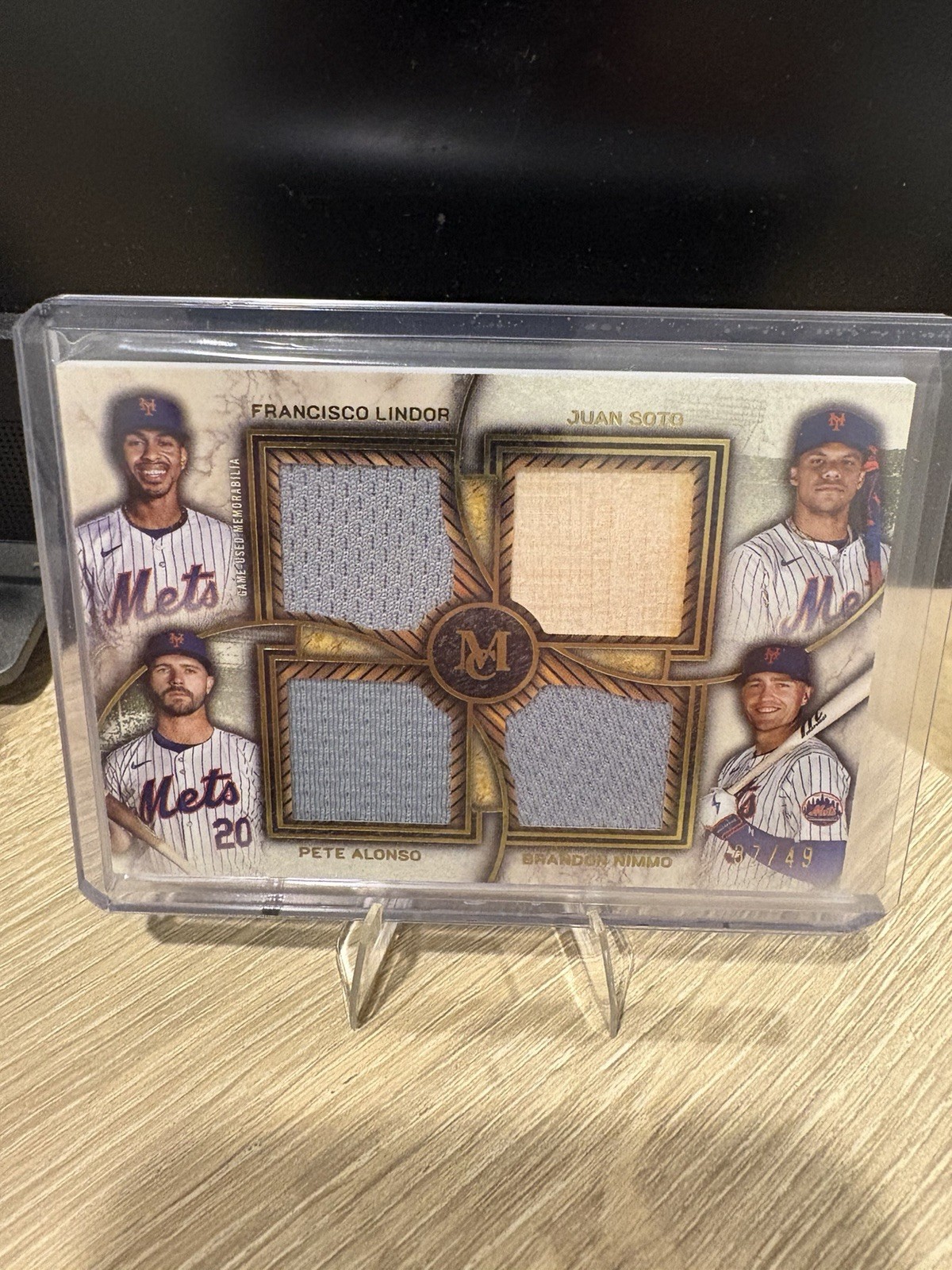 2025 Topps Museum Collection Soto/Lindor/Alonso/Nimmo #FPQR-LSAN Quad Relic /49 